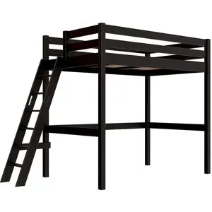 ABC MEUBLES Hochbett holz mit Leiter Sylvia - 120x200 schräge Leiter - Schwarz