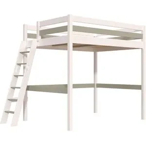 ABC MEUBLES Hochbett 140x200 Sylvia schräge Leiter - Weiß/Mokka