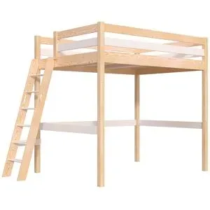 ABC MEUBLES Hochbett 140x200 Sylvia schräge Leiter - Naturlack/Weiß