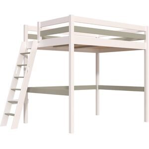 ABC MEUBLES Hochbett 140x190 holz mit Leiter Sylvia schräge Leiter - Weiß/Mokka