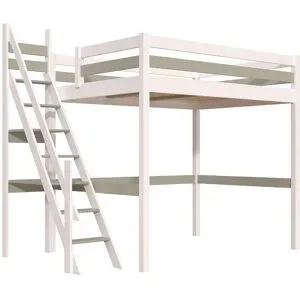 ABC MEUBLES Hochbett 140x200 aus holz Sylvia mit Mülertreppe - Weiß/Mokka