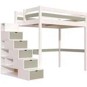 ABC MEUBLES Hochbett holz mit Treppenregal Sylvia - 120x200 - Weiß/Mokka