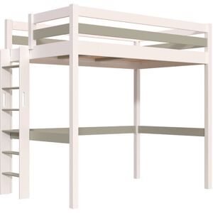 ABC MEUBLES Hohes bett 1 Person Holz Sylvia 120x190 gerade Leiter - Weiß/Mokka