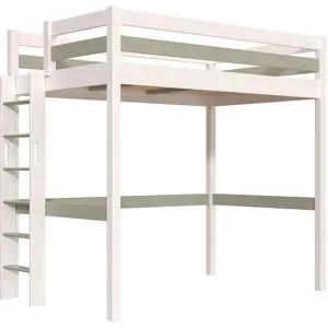 ABC MEUBLES Hohes bett 1-Personen Sylvia 120x200 mit gerader Leiter - Weiß/Mokka
