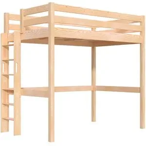 ABC MEUBLES Hohes bett 1-Personen Sylvia 120x200 mit gerader Leiter - Roh (ohne Lack)