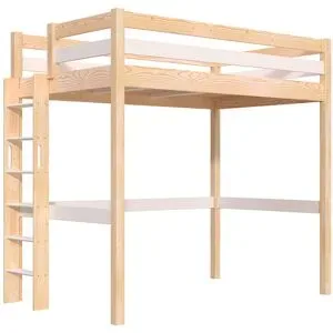 ABC MEUBLES Hohes bett 1-Personen Sylvia 120x200 mit gerader Leiter - Naturlack/Weiß