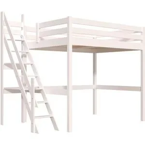 ABC MEUBLES Hochbett 140x200 aus holz Sylvia mit Mülertreppe - Weiß