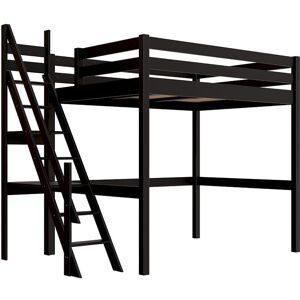 ABC MEUBLES Hochbett 140x200 aus holz Sylvia mit Mülertreppe - Schwarz