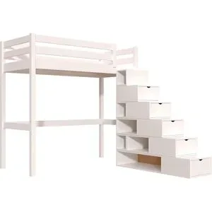 ABC MEUBLES Hochbett holz mit Treppenregal Sylvia - 90x200 - Weiß
