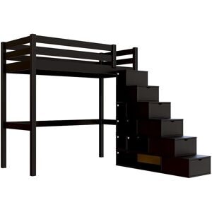 ABC MEUBLES Hochbett holz mit Treppenregal Sylvia - 90x200 - Schwarz