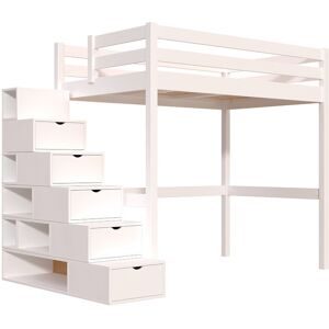 ABC MEUBLES Hochbett holz mit Treppenregal Sylvia - 120x200 - Weiß