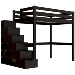 ABC MEUBLES Hochbett holz mit Treppenregal Sylvia - 120x200 - Schwarz