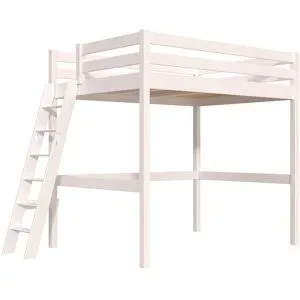 ABC MEUBLES Hochbett 140x190 holz mit Leiter Sylvia schräge Leiter - Weiß