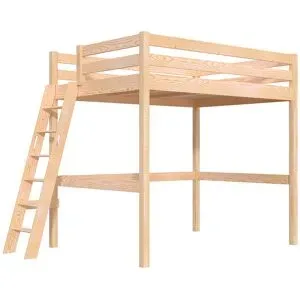 ABC MEUBLES Hochbett 140x190 holz mit Leiter Sylvia schräge Leiter - Roh (ohne Lack)