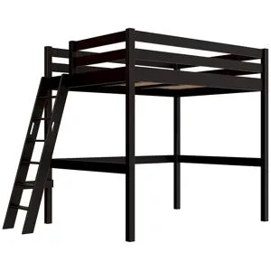 ABC MEUBLES Hochbett 140x190 holz mit Leiter Sylvia schräge Leiter - Schwarz