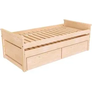 ABC MEUBLES Ausziehbares bett 90x200 Maxi aux Massivholz mit Schubladen - Roh (ohne Lack)