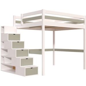 ABC MEUBLES Hochbett holz mit Treppenregal Sylvia - 160x200 - Weiß/Mokka