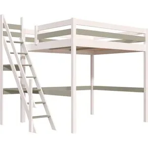 ABC MEUBLES Hochbett 160x200 Sylvia mit Müllertreppe - Weiß/Mokka