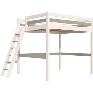 ABC MEUBLES Hochbett aus holz Sylvia 160x200 schräger Leiter - Weiß/Mokka