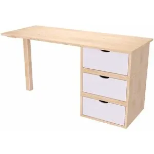 ABC MEUBLES Schreibtisch aus massivholz 3 Schubladen Würfel - Naturlack/Weiß