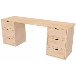ABC MEUBLES Schreibtisch aus massivholz 6 Schubladen Würfel - Roh (ohne Lack)