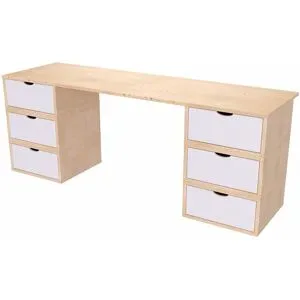 ABC MEUBLES Schreibtisch aus massivholz 6 Schubladen Würfel - Naturlack/Weiß