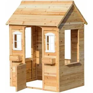 DOBAR Spielhaus mit Blumenkästen, natur, aus Holz