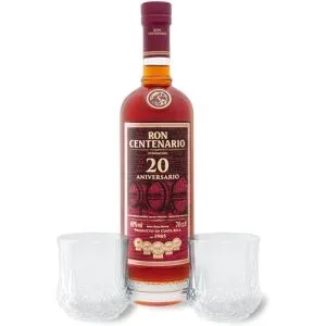 RON CENTENARIO Fundación Rum 20 Jahre + 2 Tumbler, 40% Vol