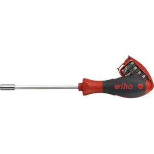 WIHA Schraubendreher mit Bit Magazin magnetisch gemischt mit 8 Bits, 1/4