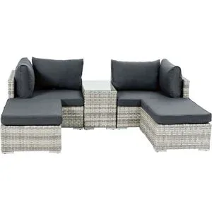LIVARNO HOME Multifunktions-Loungegruppe Geflecht, 5-teilig, hellgrau