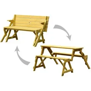 DOBAR 2in1 Picknicktisch und Sitzbank, aus Holz, natur