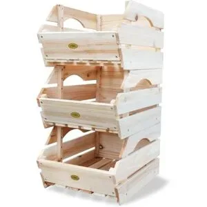 HABAU Holzkiste 3er-Set, 27x38x20 cm, naturbelassen, stapelbar, Kiefer Massivholz