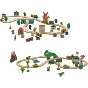 LUPILU® Holzeisenbahn-Set »Farm / Dinosaurier«