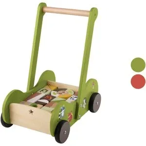 PLAYTIVE Holz Schiebewagen, mit 30 Holzbausteinen
