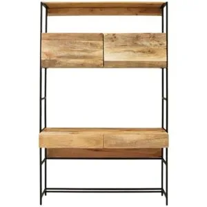 LAKSHMI-indisches-moebelhaus.de Schreibtisch mit Bücherregal Gita 130x213x55 aus Mango-Massivholz