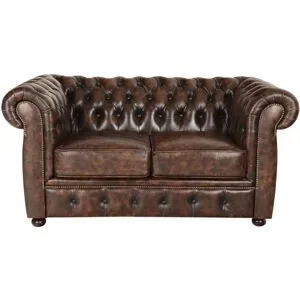 LAKSHMI-indisches-moebelhaus.de Zweisitzer-Sofa Chesterfield Liverpool aus echtem Rindsleder Whisky