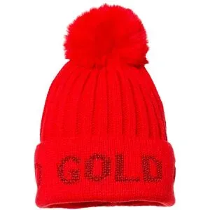 Goldbergh Wollmütze mit Bommel Hodd Flame für Damen aus Wolle Rot