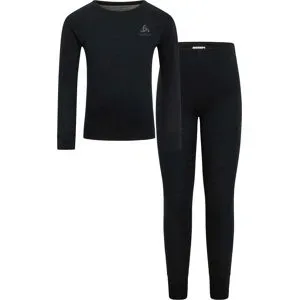 Odlo Thermo-T-Shirt und -Tights Set Set Long Merino 200 Kids Black  aus Wolle Kindergröße 104 cm schwarz