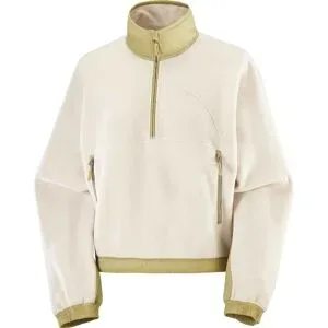 Salomon Kurzes Fleece mit halbem Reißverschluss Chroma Fleece Crop HZ W Whisper White/Gray Green für Damen Größe L Beige