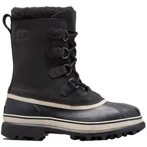 Sorel Après-skis chauds et imperméables Caribou WP Black Dark Stone für Herren aus Leder Größe 42,5 schwarz