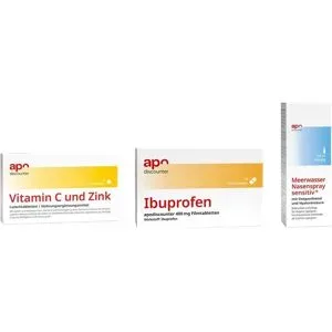 apodiscounter Schnupfen Set - Lutschtabletten + Nasen-Pflegespray + Ibuprofen