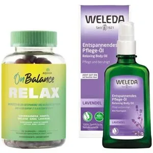 Aquilea Onbalance Relax Gummies + Weleda Lavendel Pflege-Öl