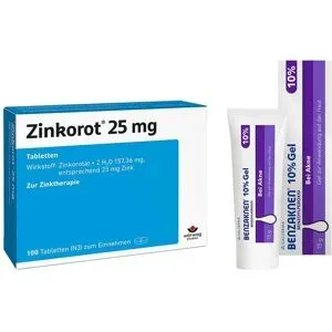 Zinkorot 25 Mg Tabletten + Benzaknen 10% Gel