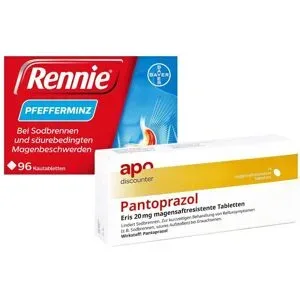 apodiscounter Rennie Pfefferminz gegen Sodbrennen Kautabletten + Pantoprazol E