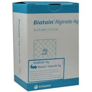 Biatain Alginate Ag Kompressen 5x5 cm mit Silber