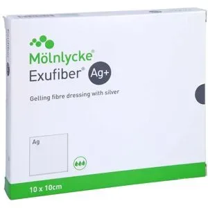 Exufiber Ag+ 10x10 cm gelbild.Faserverb.m.Silber