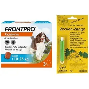 Frontpro Kautabletten >10-25 kg 3stk + Zeckenzange 1stk