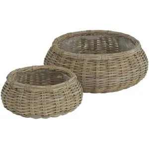 HOME STORY Rattankorb  2er Set   ¦ braun ¦ Rattan,Kunststoff ¦ Maße (cm): H: 24