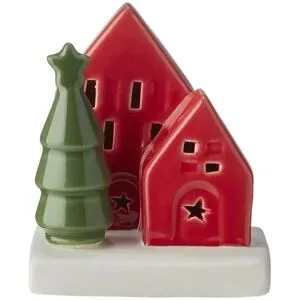 HOME STORY LED Objekt Häuser mit Tannen   ¦ rot ¦ Porzellan,Kunststoff ¦ Maße