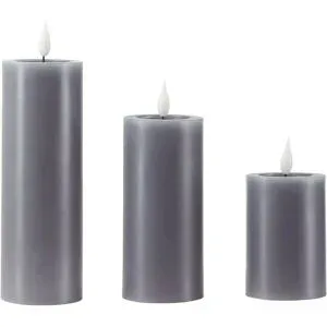 HOME STORY LED Kerzen  3er Set   ¦ grau ¦ Wachs,Kunststoff ¦ Maße (cm): H: 20